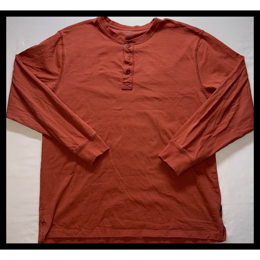 GAP Henley Shirt Mens Medium Orange Long Sleeve Cotton Casual‎